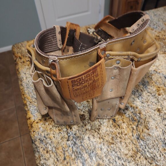 Square Pocket Genuine Suede Leather Action Tool Belts Brown Leathercraft LA 427 - Picture 9 of 10